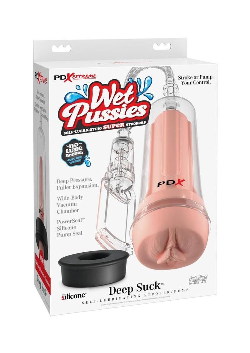 Pdx Extreme Wet Pussies Pump System Deep Suck Self Lubricating Stroker - Clear/Vanilla