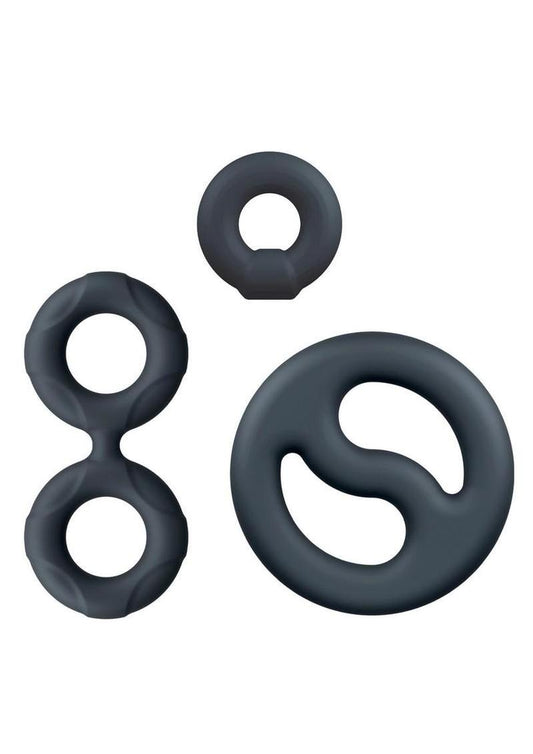 Performance Plus Throttle Silicone Cock Ring - Black - 3 Piece/Set