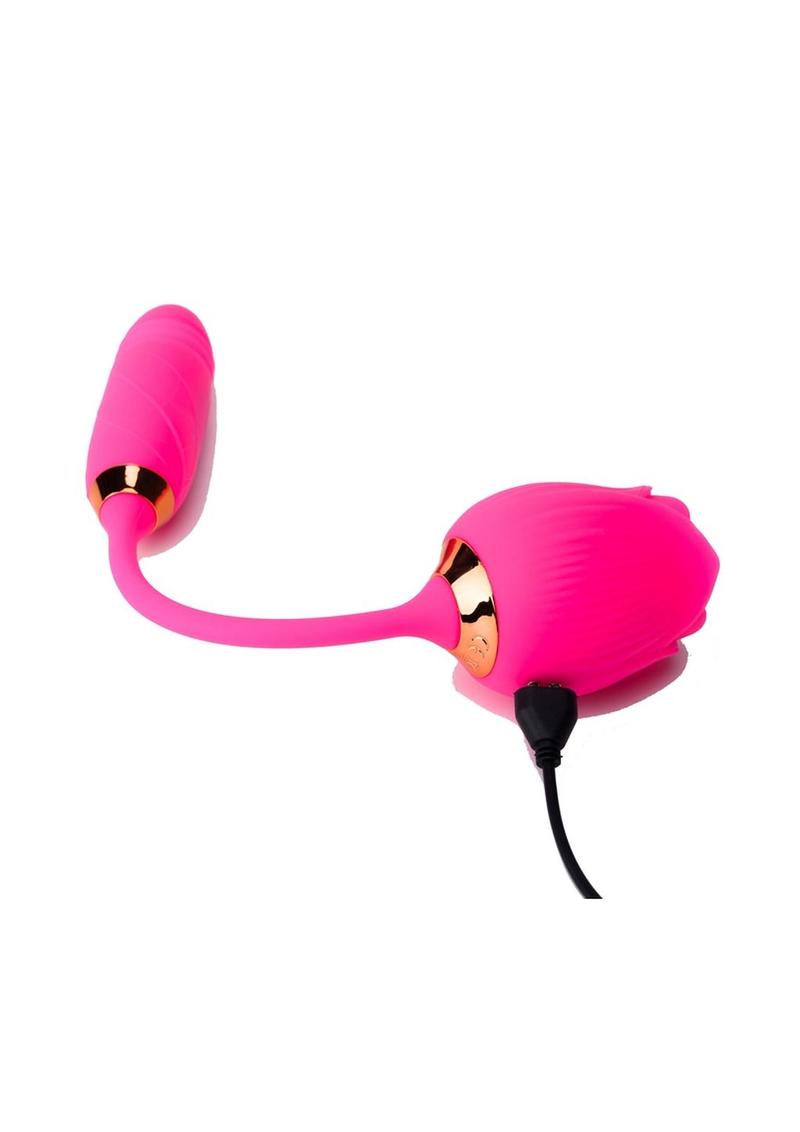 Pink Pussycat Vibrating Thrusting Rechargeable Silicone Rose with Remote - Pink