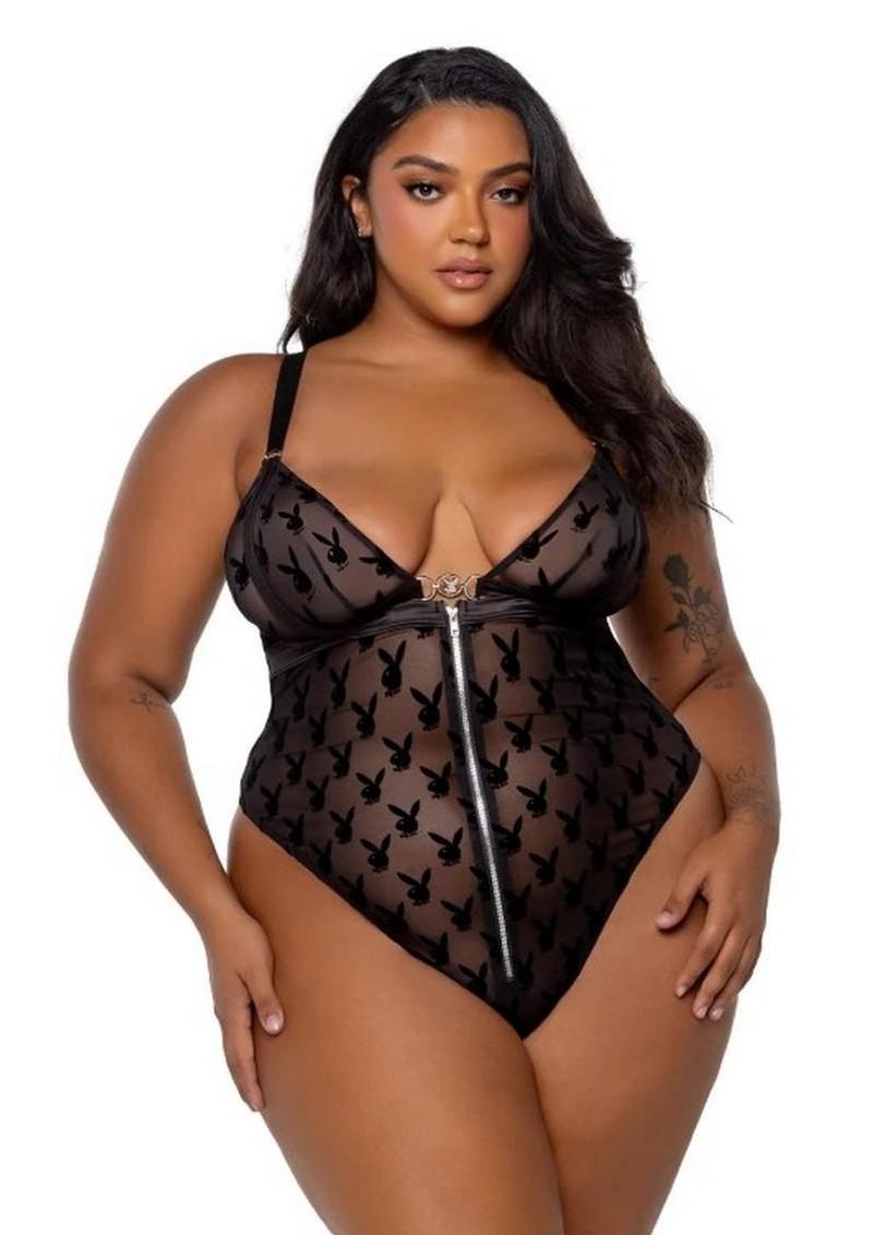 Playboy Bunny Charm Teddy - 1xlarge - Black - XLarge