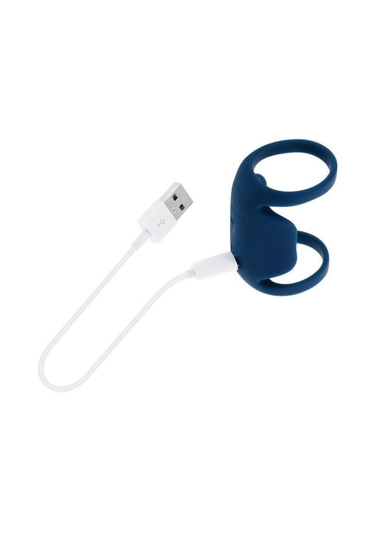 Playboy Jet Pack Rechargeable Silicone Double Ring Penis Vibrator - Blue