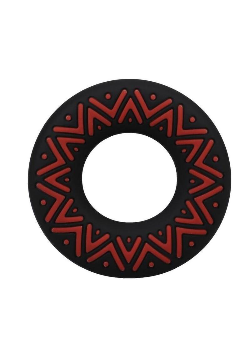 Polynesian Pleasures Hula Loops Silicone Tribal Cock Ring - Black/Red - 25mm