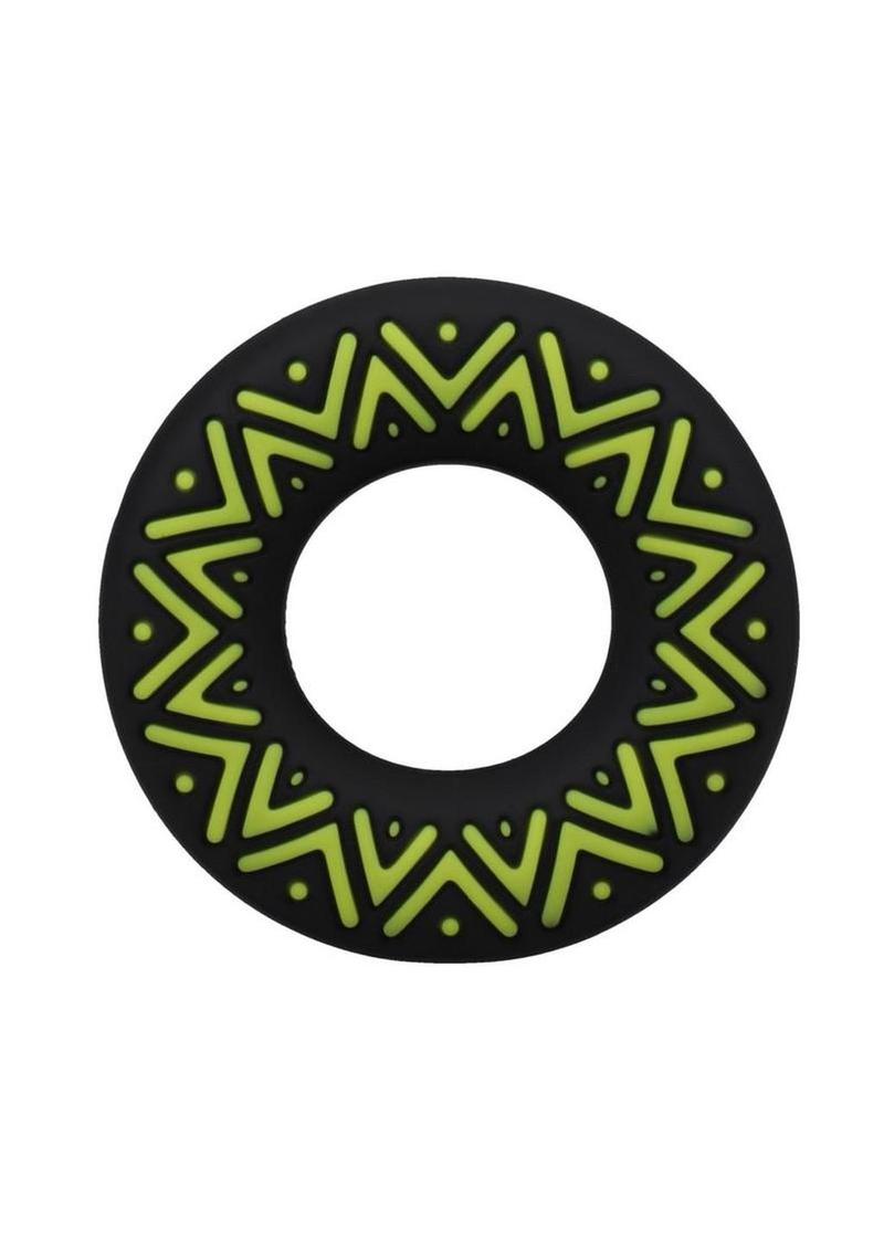 Polynesian Pleasures Hula Loops Silicone Tribal Cock Ring - Black/Yellow - 25mm