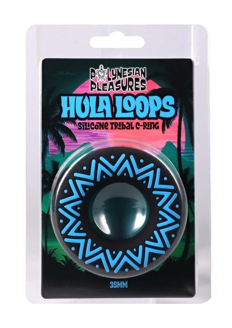 Polynesian Pleasures Hula Loops Silicone Tribal Cock Ring - Black/Blue - 35mm