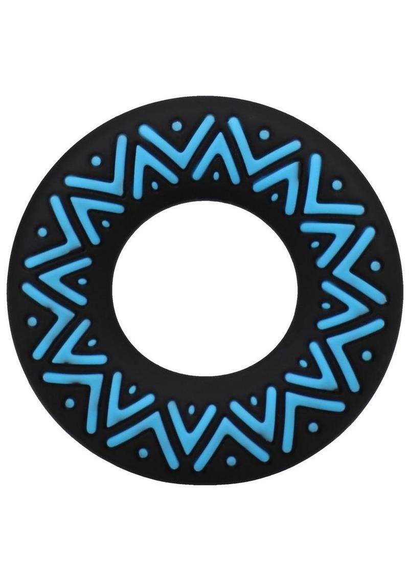 Polynesian Pleasures Hula Loops Silicone Tribal Cock Ring - Black/Blue - 35mm