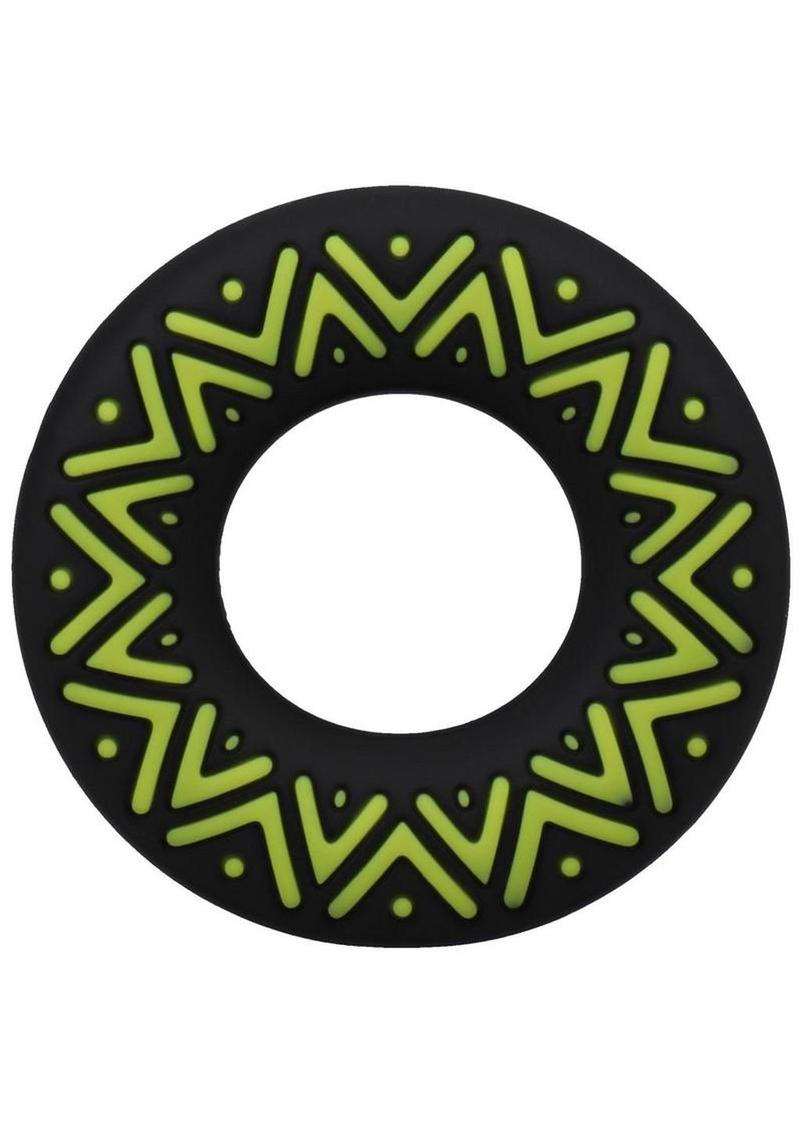 Polynesian Pleasures Hula Loops Silicone Tribal Cock Ring - Black/Yellow - 35mm