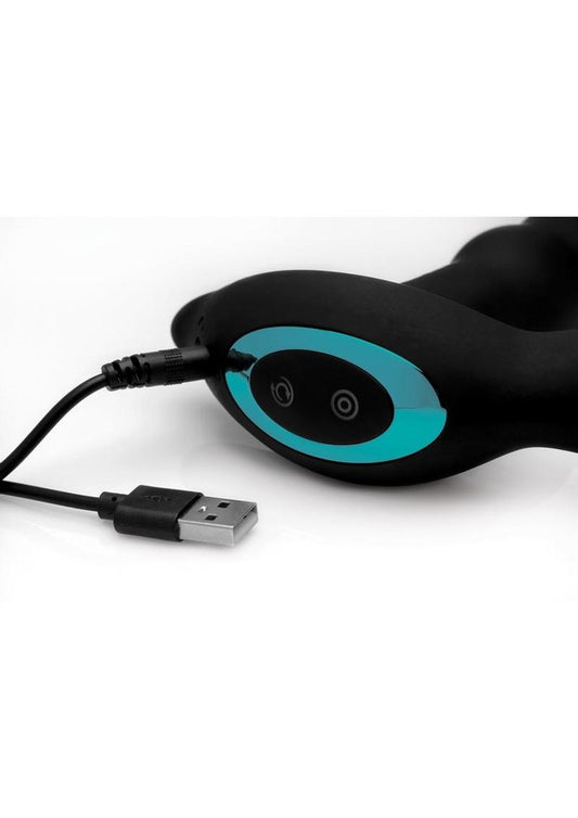 Prostatic Play Curved Rotating Silicone Prostate Plug with Remote - Black