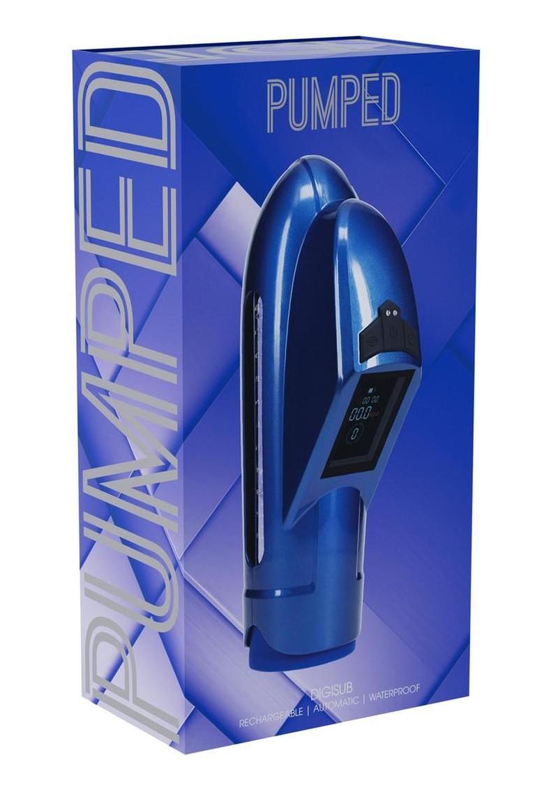 Pumped Digisub Automatic Digital Display Submersible Penis Pump - Metallic - Blue