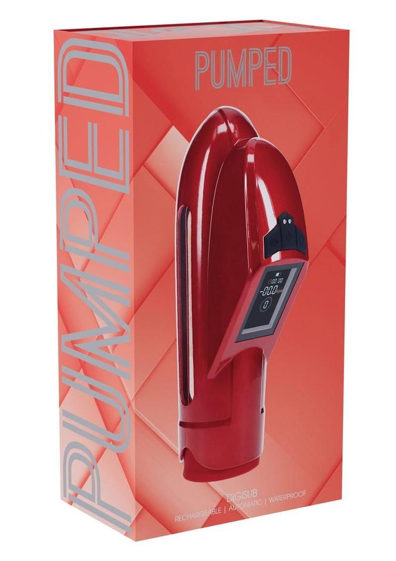 Pumped Digisub Automatic Digital Display Submersible Penis Pump - Metallic - Red