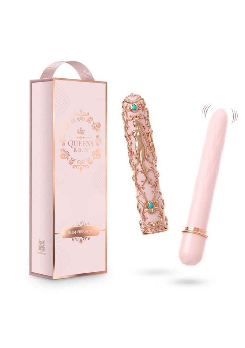 Queens Reign Slim Rechargeable Silicone Vibrator - Gold/Pink