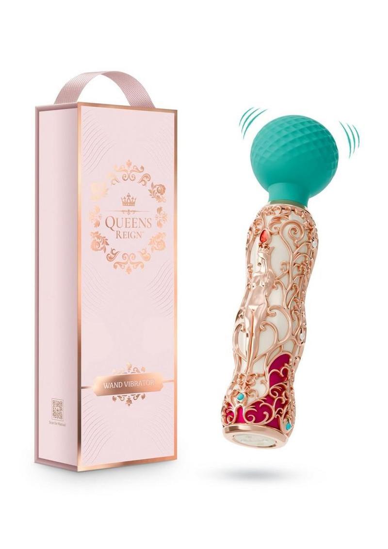 Queens Reign Wand Vibrator Rechargeable Silicone Massager - Ivory/Teal