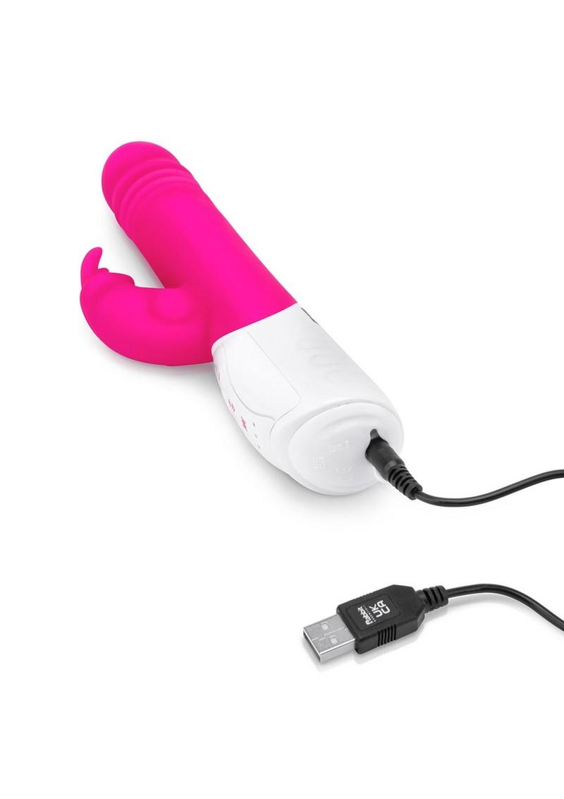 Rabbit Essentials Silicone Rechargeable G-Spot Thrusting Rabbit Vibrator - Hot Pink/Pink
