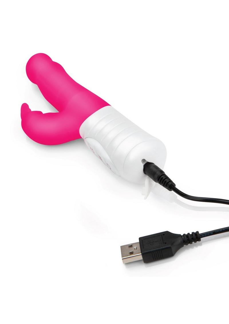 Rabbit Essentials Silicone Rechargeable Slim Shaft Rabbit Vibrator - Hot Pink/Pink
