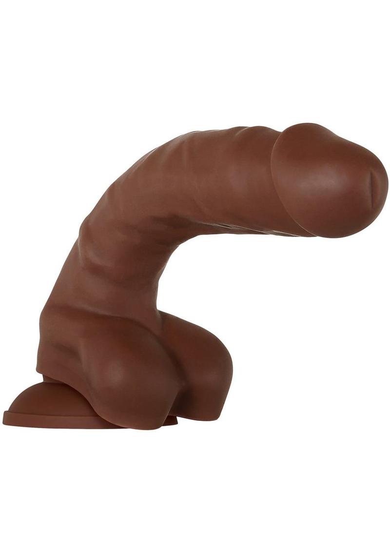 Real Supple Poseable Silicone Dildo with Balls - Chocolate - 8.25 In