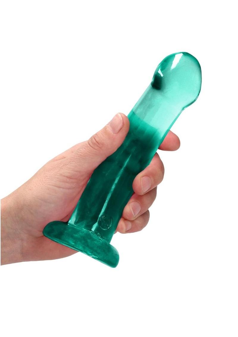 Realrock Crystal Clear Dildo with Suction Cup - Clear/Green - 6.7in