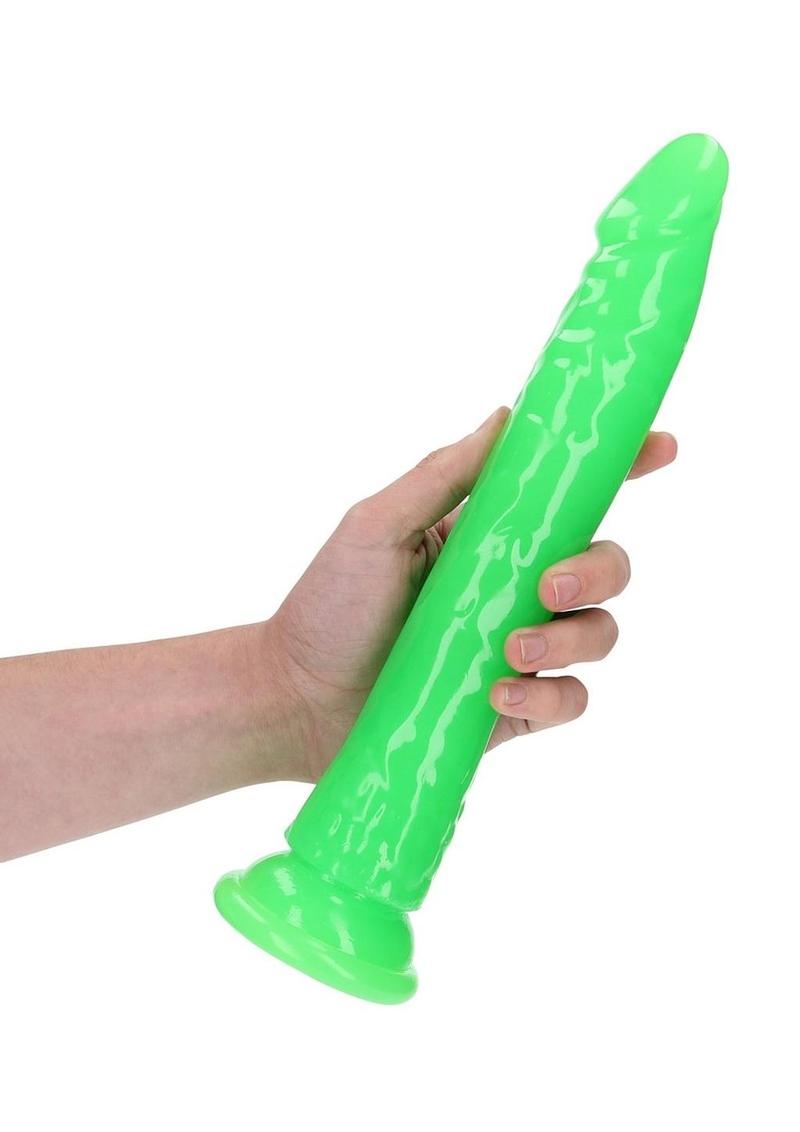 Realrock Slim Glow In The Dark Dildo with Suction Cup - Glow In The Dark/Green - 11in