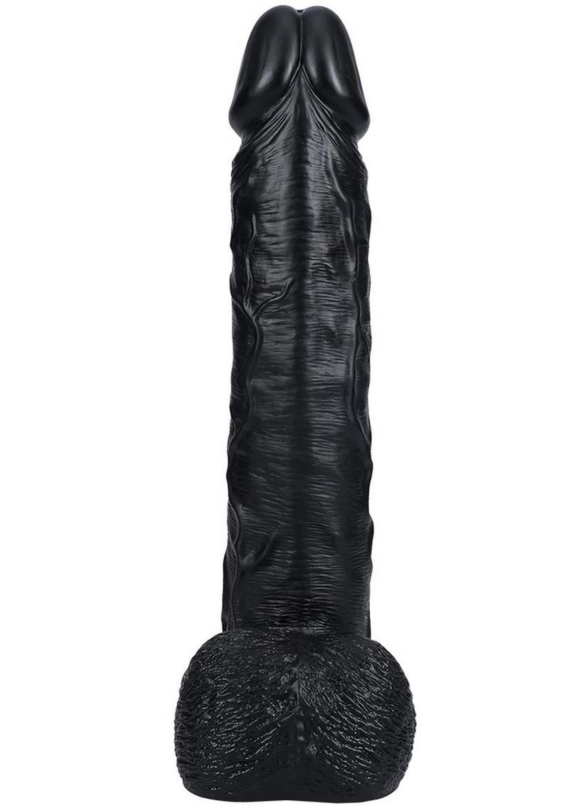 Realrock Ultra Realistic Skin Extra Large Straight Dildo with Balls and Suction Cup - Chocolate - 14in