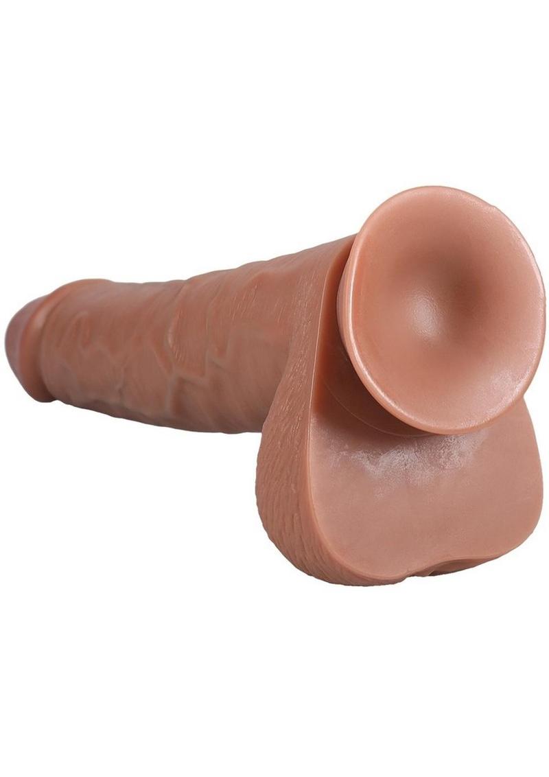 Realrock Ultra Realistic Skin Extra Large Straight Dildo with Balls and Suction Cup - Caramel - 14in