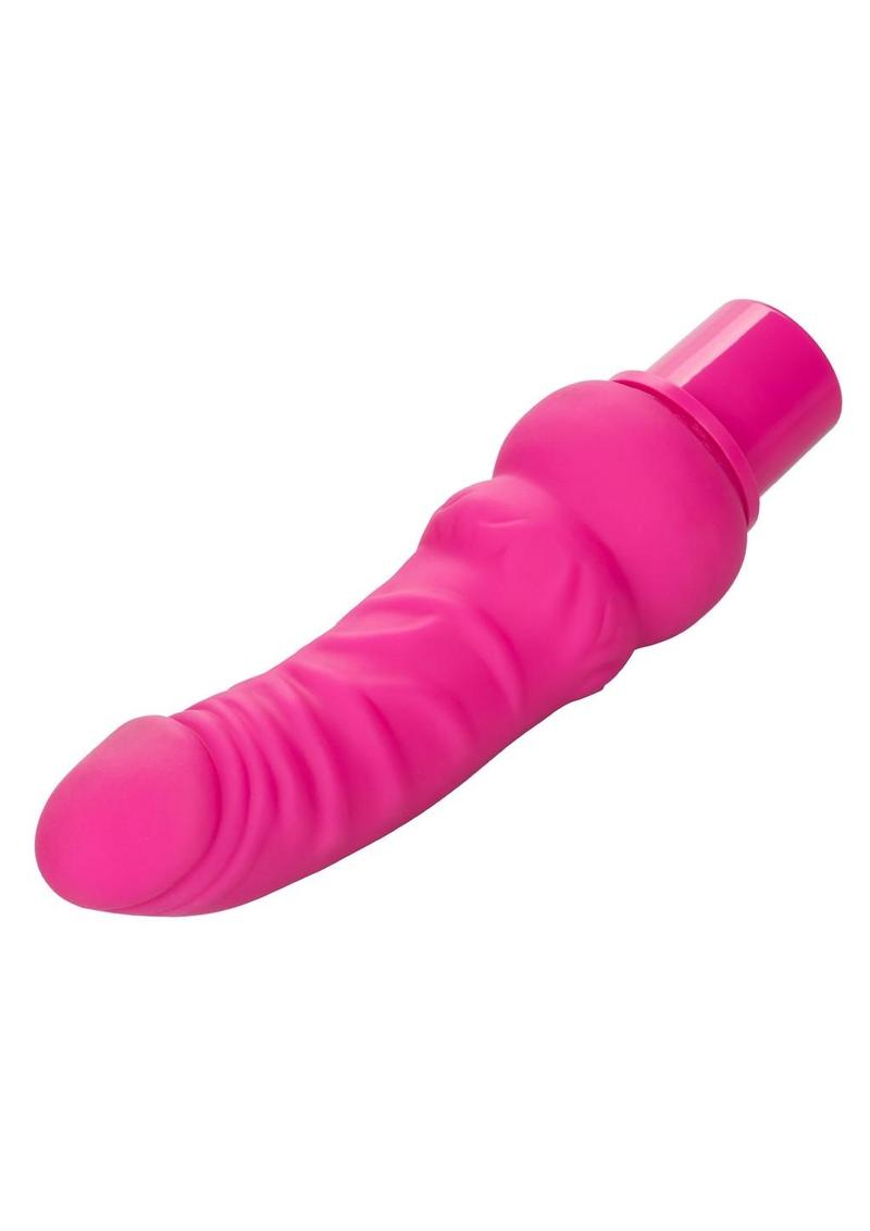 Rechargeable Power Stud Curvy Silicone Vibrating Dong - Pink