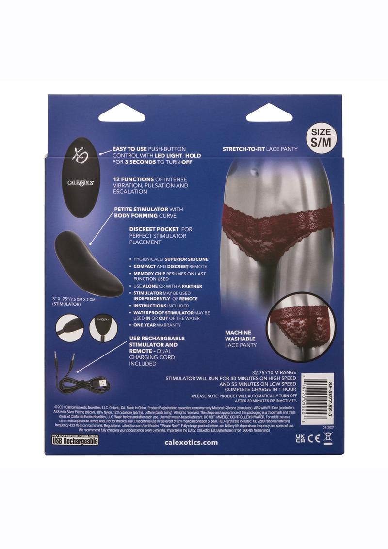Remote Control Rechargeable Lace Panty Vibe - Red - Medium/Small - Set