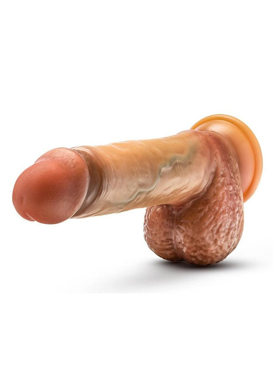 Renaissance Raphael Silicone Sliding Foreskin Dildo with Squeezable Balls - Caramel - 9.5in
