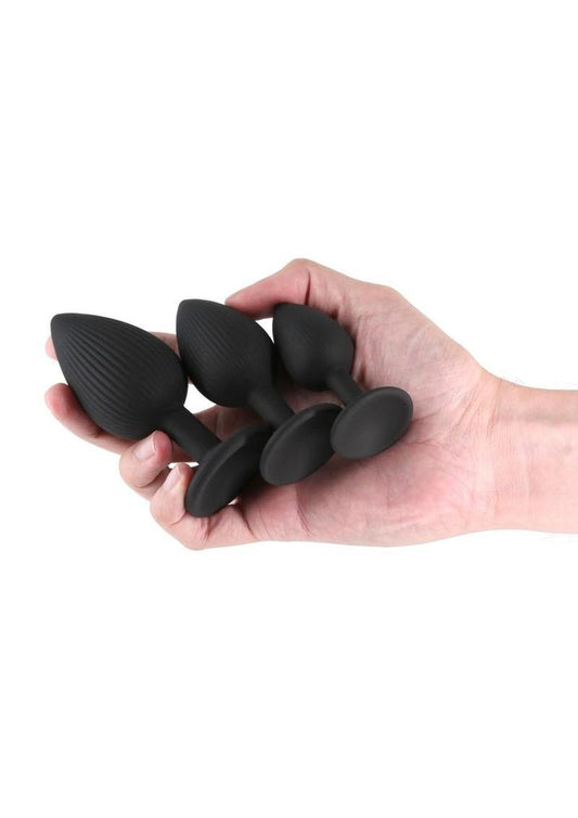 Renegade Triple Ace Silicone Anal Plugs Kit - Black - 3pc/Set