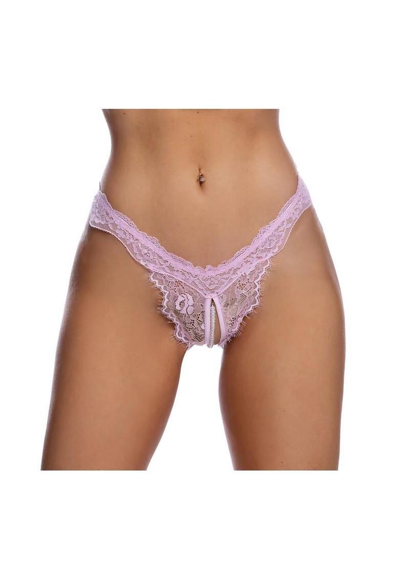 Playboy Lacey Pearl Crotchless Panty - Os - Light Pink