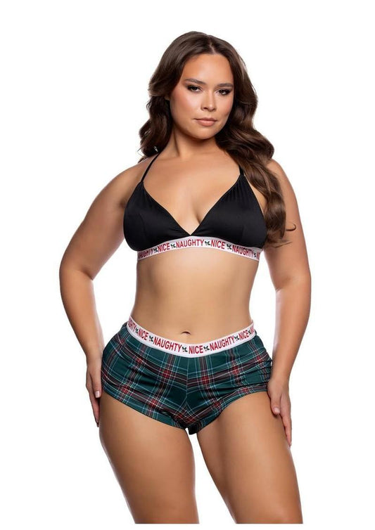 Roma Naughty and Nice Short Set (2 Piece) - 1xlarge - Black/Green - XXLarge