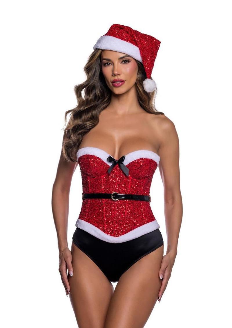 Roma Santa Baby Corset and Hat - Red/White - Medium - 2 Piece/Set