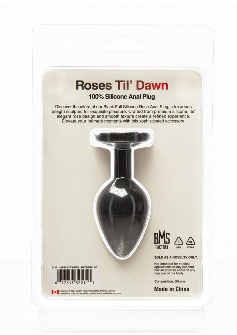Roses Til Dawn Silicone Butt Plug - Black - Medium