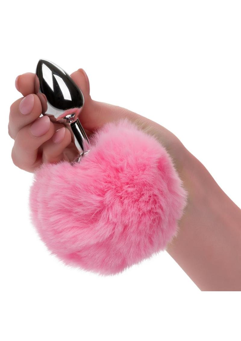 Running Wild Faux Fur Bunny Tail and Metallic Anal Plug - Metal/Pink
