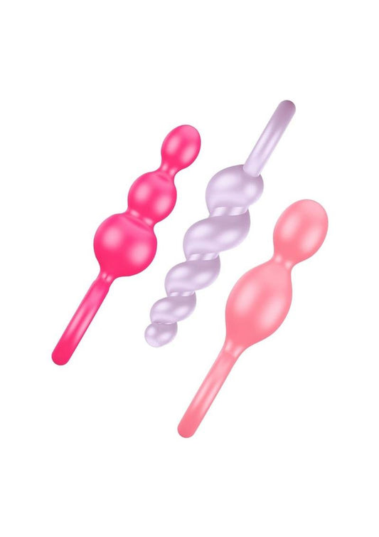 Satisfyer Booty Call Silicone Textured Anal Plugs Assorted Colors 3 Each - Assorted Colors - Per Set