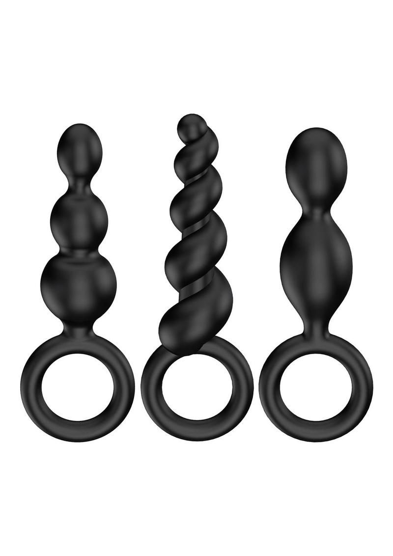 Satisfyer Booty Call Silicone Textured Anal Plugs Black 3 Each - Black - Per Set