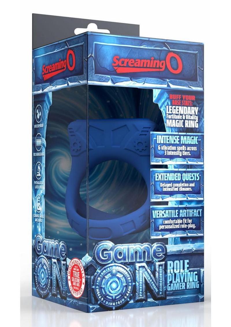 Screaming O Gameon Role Playing Gamer Vibrating Rechargeable Silicone Cock Ring - Blue