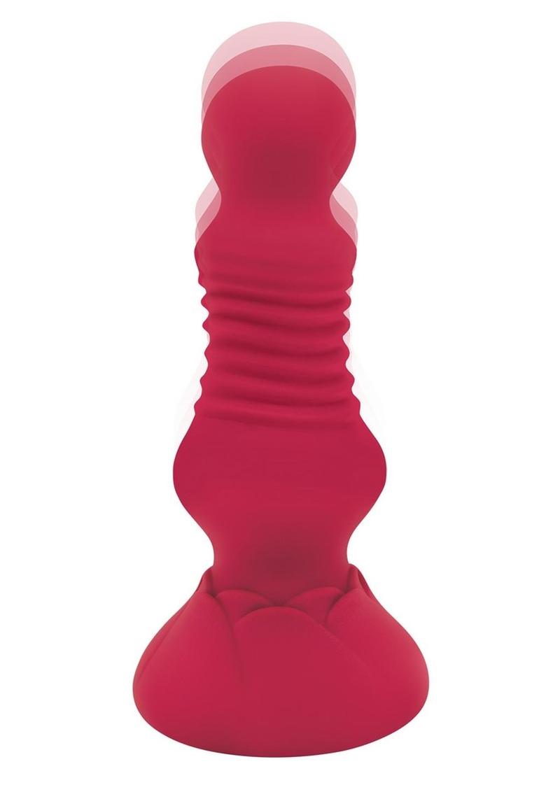 Secret Kisses Remote Control Thrusting Rechargeable Silicone Rosebud Buttplug - Red
