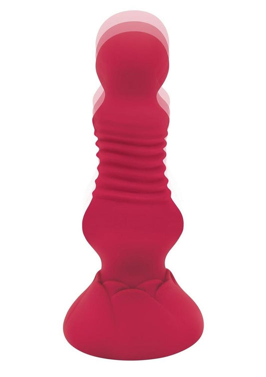 Secret Kisses Remote Control Thrusting Rechargeable Silicone Rosebud Buttplug - Red