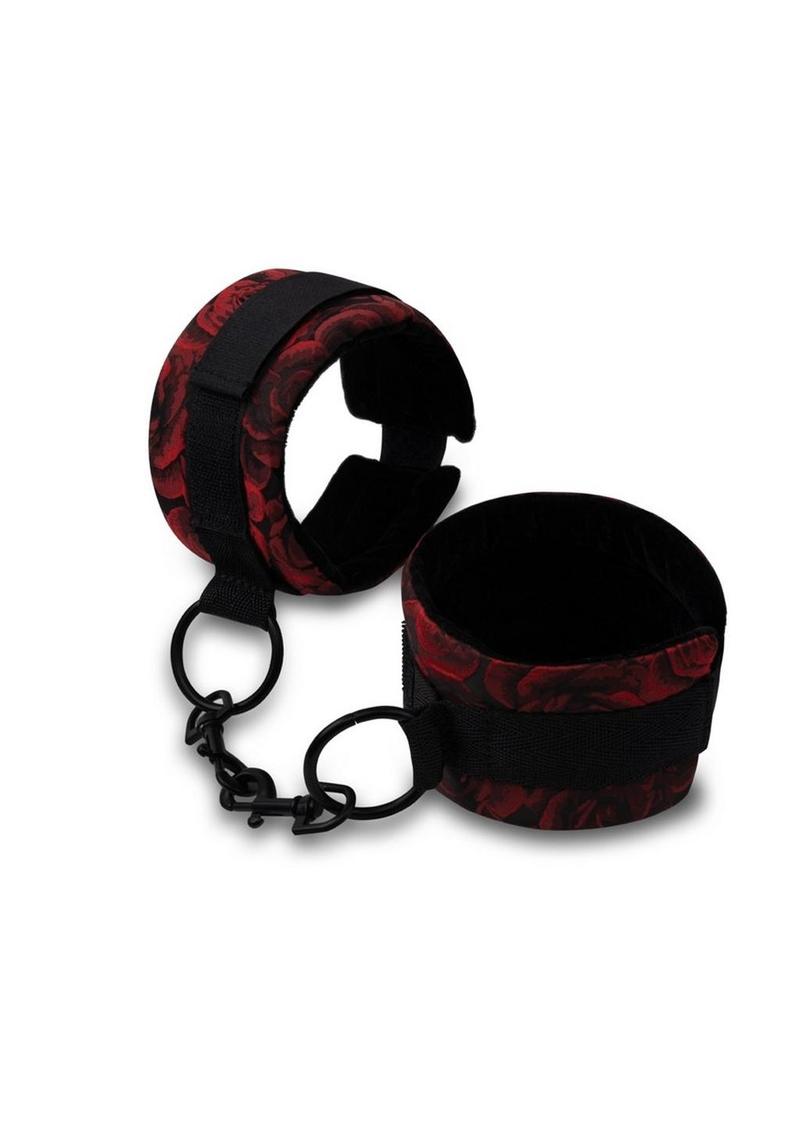 Secret Kisses Rosegasm Cuffs with Satin Blindfold - Black/Red