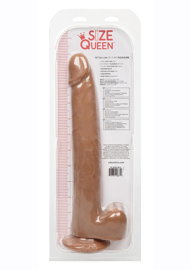 Size Queen Dildo with Balls - Chocolate - 12in