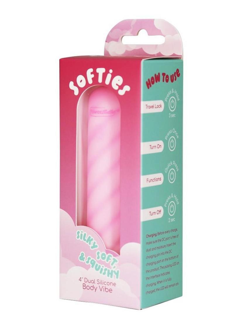 Softies Dual Rechargeable Silicone Body Bullet Vibrator - Pink - 4in