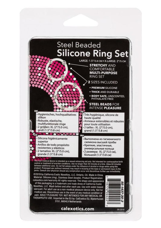 Steel Beaded Silicone Ring - Clear - Large/XLarge - 2 Per Set/Set