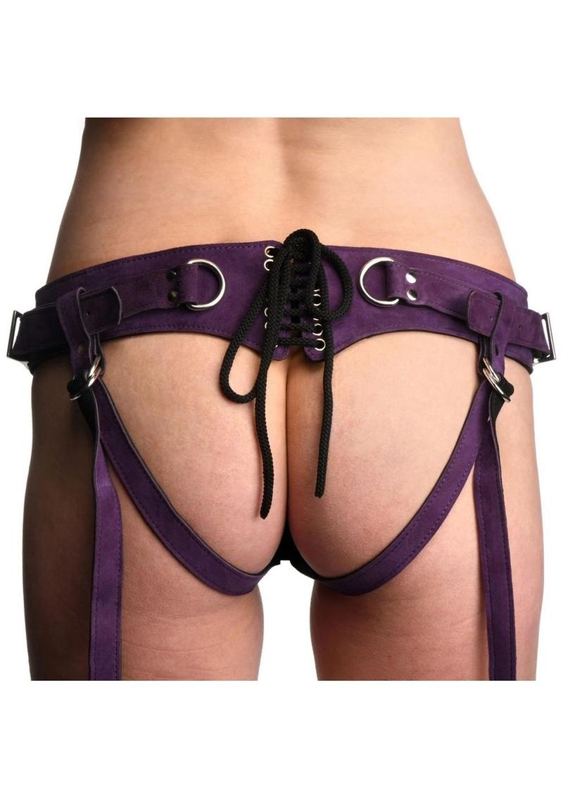 Strap U Bodice Deluxe Leather Corset Harness - Metal/Purple
