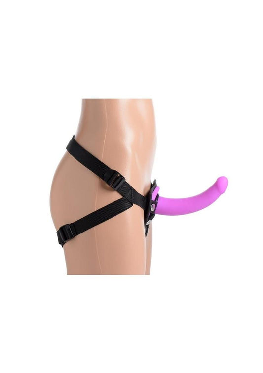 Strap U Navigator Silicone G-Spot 7in Dildo with Harness - Purple