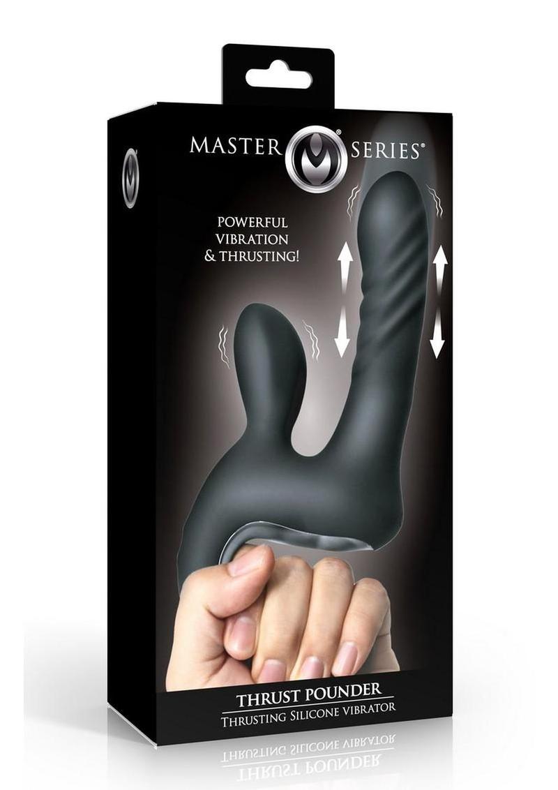 Thrust Pounder Thrusting Rechargeable Silicone Vibrator with Clitoral Stimulator - Black