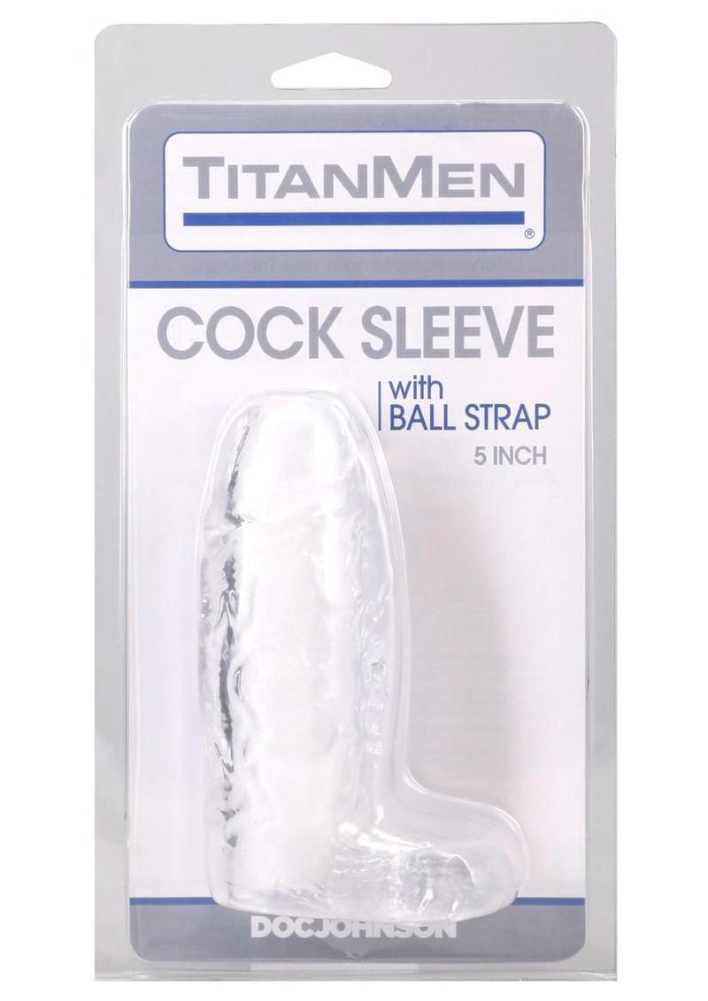 Titanmen Cock Sleeve with Ball Strap - Clear - 5in