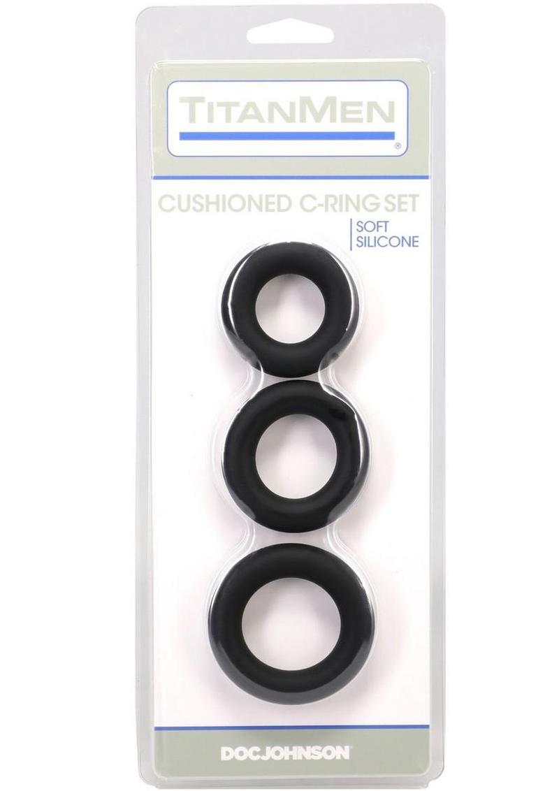 Titanmen Silicone Cushioned Cock Ring - Black - 3 Piece/Set