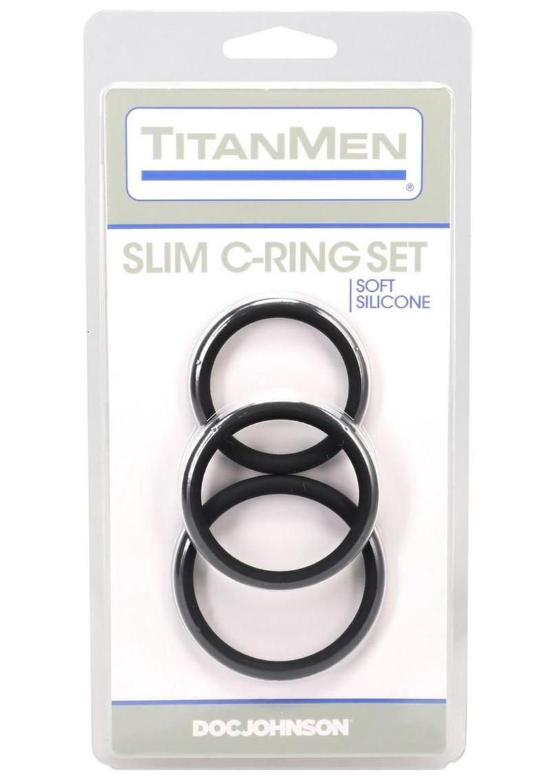 Titanmen Slim Silicone Cock Ring - Black - 3 Piece/Set