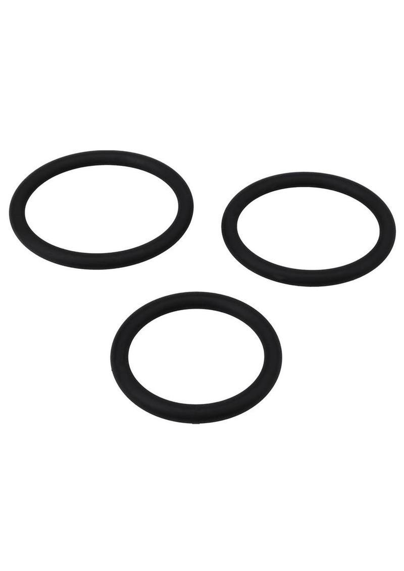 Titanmen Slim Silicone Cock Ring - Black - 3 Piece/Set