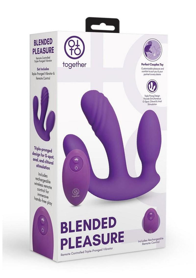 Together Blended Pleasure Rechargeable Silicone Triple Pronged Vibrator with Remote Control - Purple