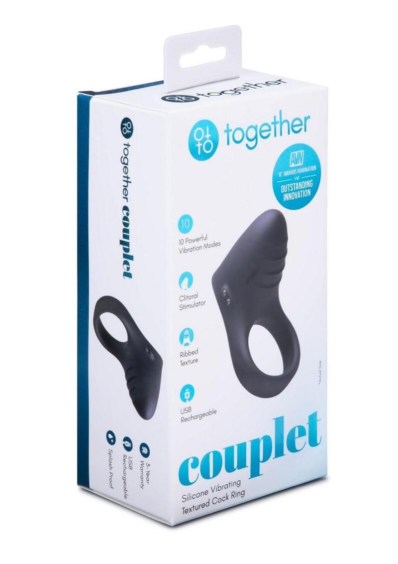 Together Couplet Silicone Rechargeable Cock Ring - Black