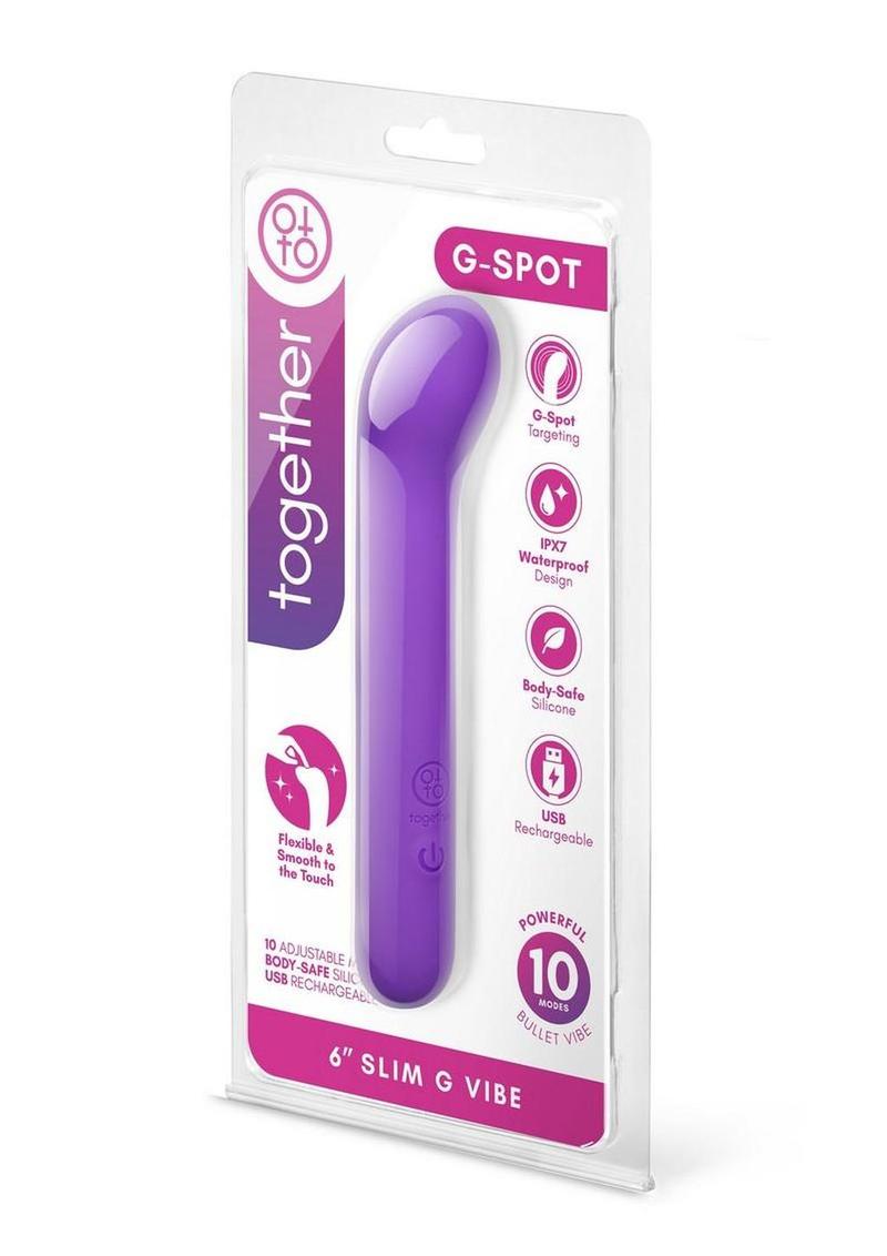 Together G-Spot Slim G-Vibe Silicone Rechargeable Vibrator - Purple - 6in